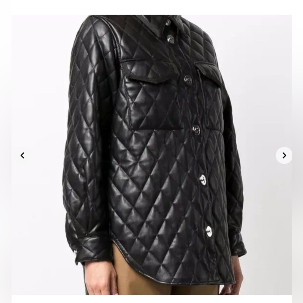 Maje Black Quilted Vegan Leather Utility Shirt Jacket - Picture 2 of 2